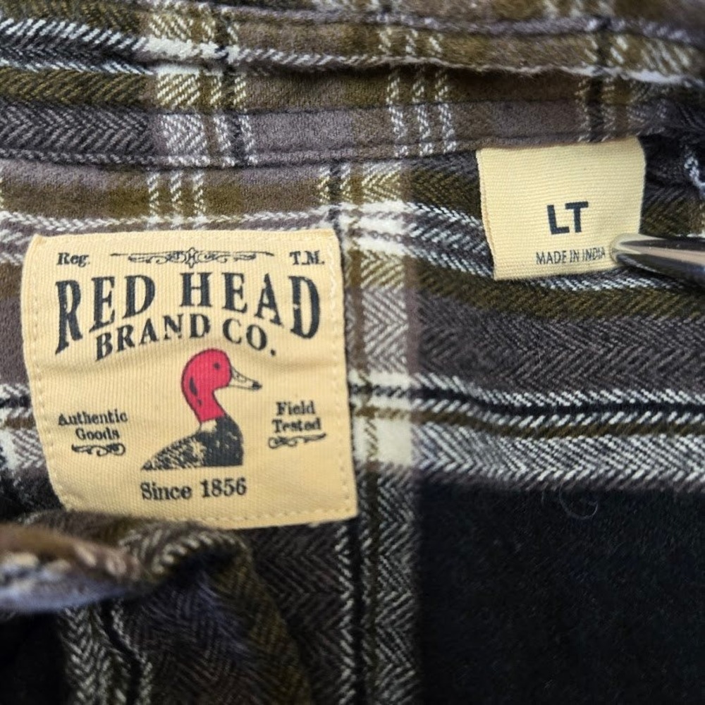 Red Head Mens Plaid Flannel Shirt Long Sleeve Button Down Warm Top Sz LT Tall - Picture 5 of 10
